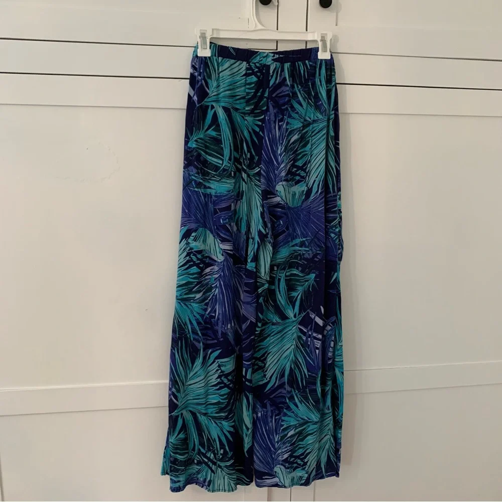 New Look Blue Rayon Boho Beach High Waist Side Slit Large Pants
